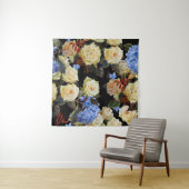 Moderne Blumenmuster, weiße Rosen, blaues Hydrange Wandteppich (Beispiel)