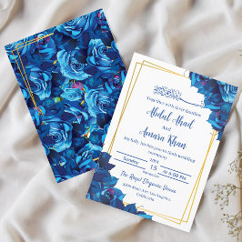 Moderne blumennavy Blue and Gold Muslim Wedding Einladung