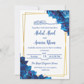 Moderne blumennavy Blue and Gold Muslim Wedding Einladung (Vorderseite)