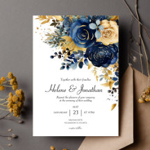 Moderne blumennavy Blue Gold Hochzeit