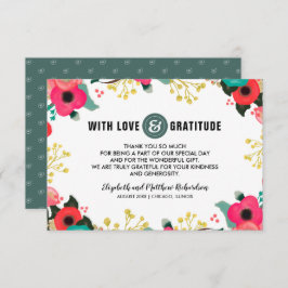 Moderne Blumenrosa Aquamarine Hochzeit Dankeschön Dankeskarte