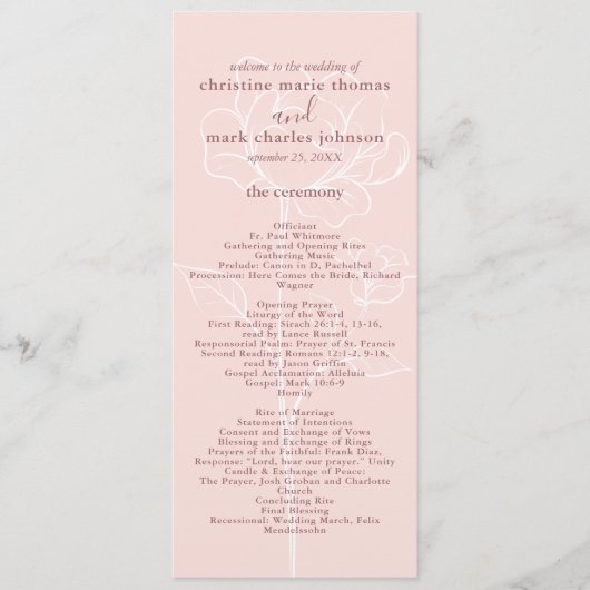 Moderne Blumenrosa Hochzeit Programm (Vorderseite)