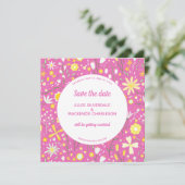 Moderne Blumenrosa Hochzeit Save The Date (Stehend Vorderseite)