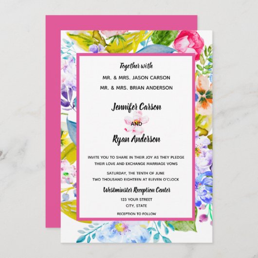 Moderne Blumenrosa Hochzeitseinladung Einladung (Vorne/Hinten)