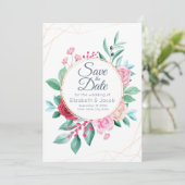 Moderne Blumenrosen und Eukalyptus Einladung (Stehend Vorderseite)