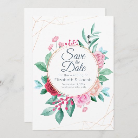 Moderne Blumenrosen und Eukalyptus Einladung (Vorne/Hinten)