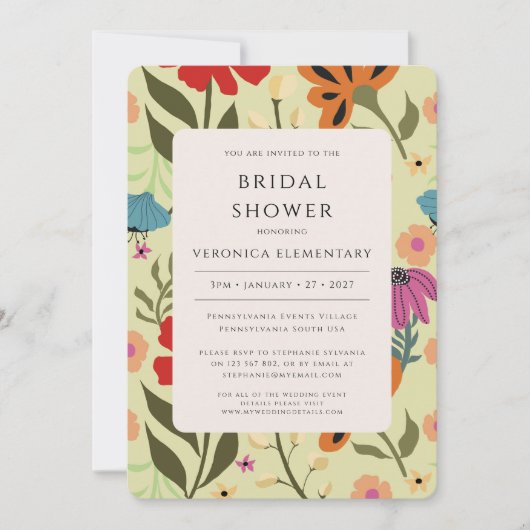 Moderne, blumenrote und gelbe Hochzeit Retten Sie Einladung (Vorderseite)