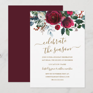 Moderne Blumenroter Gold-Feier Einladung