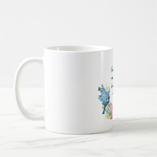 Moderne Blumenschrift 1 Peter 5:7 Kaffeetasse (Links)