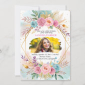 Moderne Blumenschrift Stilvolles Foto Chic Geburts Einladung (Vorderseite)