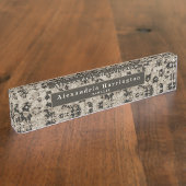 Moderne, blumenschwarz-beige Cubicle-Dekoration Namensplakette (Seite)