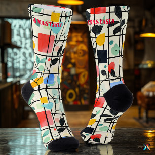 Moderne Blumensocken mit geometrischem Rasterdesig Socken