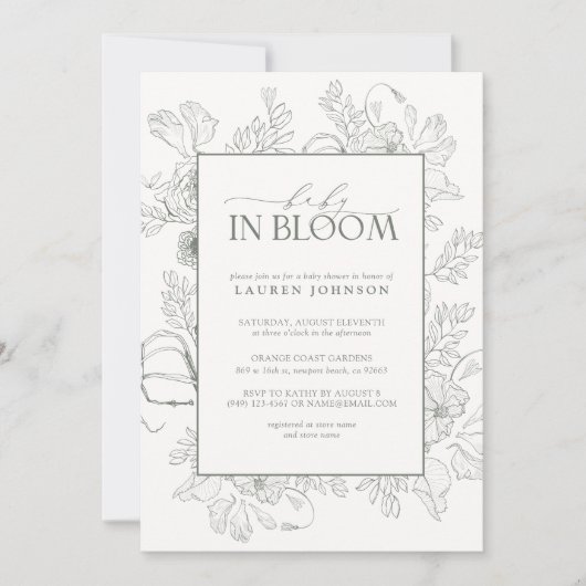 Moderne Blumenstrauß Kunstszene Grün Baby in Bloom Einladung (Vorderseite)