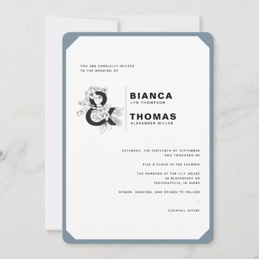 Moderne Blumenstürme Blau & Weiß Hochzeit Einladung (Vorderseite)