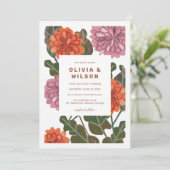Moderne Blumenterracotta und rosa Erdhochzeit Einladung (Stehend Vorderseite)
