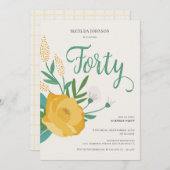 Moderne Blumenüberraschung 40. Geburtstag Party Einladung (Vorne/Hinten)