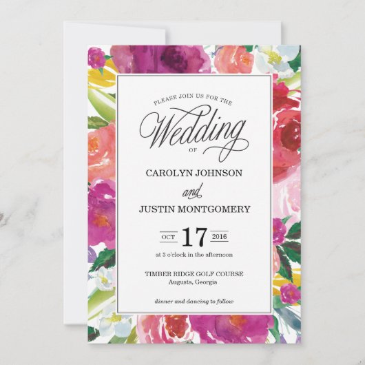Moderne Blumenwasser-Hochzeitsfeier Einladung (Vorderseite)