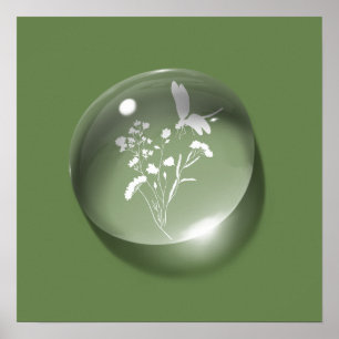 Moderne Blumenwasser-Tropfen Grüne Minimale Silhou Poster