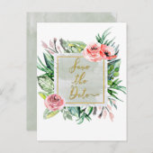 Moderne Blumenwasserfarbe Save the Date Hochzeit Ankündigungspostkarte (Vorne/Hinten)