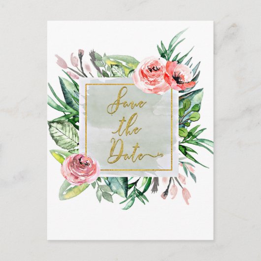 Moderne Blumenwasserfarbe Save the Date Hochzeit Ankündigungspostkarte (Vorderseite)