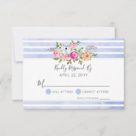 Moderne Blumenwatte Blue Stripe Wedding RSVP
