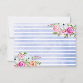 Moderne Blumenwatte Blue Stripe Wedding RSVP Karte (Rückseite)