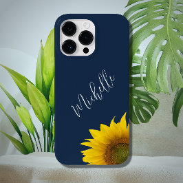 Moderne Blumenzangen Sonnenblumen Navy Blau Case-Mate iPhone 14 Pro Max Hülle