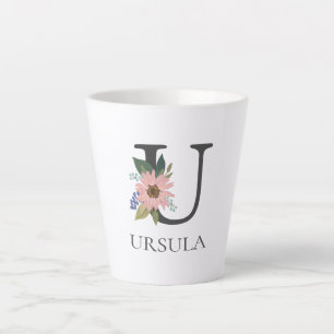 Moderne Blumige Anpassbare Monogramm Buchstabe U Milchtasse