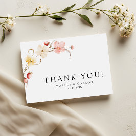 Moderne Blumige Minimalistische Gartenhochzeit Dankeskarte