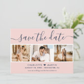Moderne Blush and Navy Blue Wedding 4 Foto Save The Date (Stehend Vorderseite)