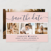 Moderne Blush and Navy Blue Wedding 4 Foto Save The Date (Vorne/Hinten)