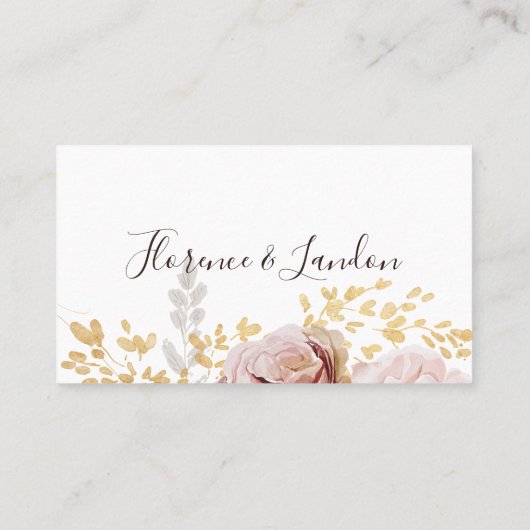 Moderne Blush Bloral | Flat Wedding Platzkarte (Rückseite)