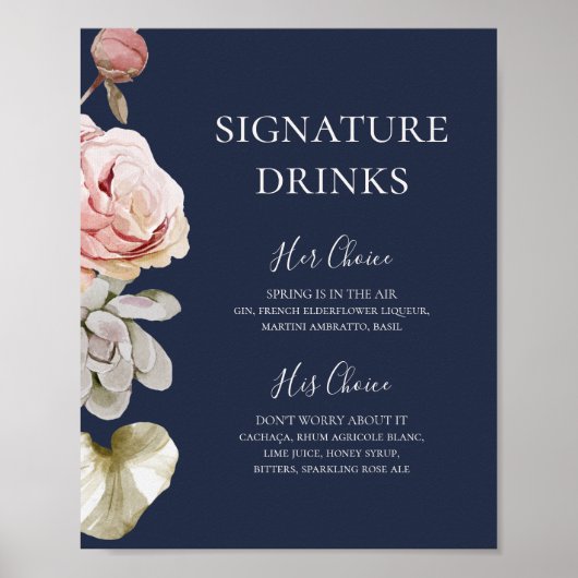 Moderne Blush Bloral | Getränke für Schiffe Poster (Vorne)