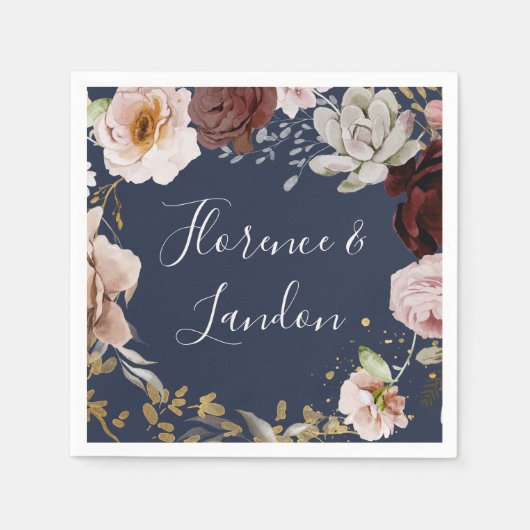 Moderne Blush Bloral | Hochzeit der Marine Napkins Serviette (Vorderseite)