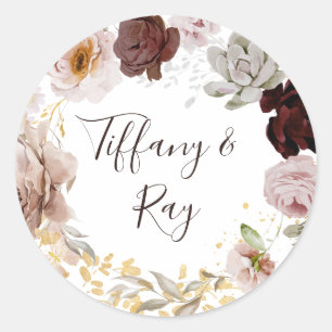 Moderne Blush Bloral Hochzeiten von Umschlag Auf Runder Aufkleber