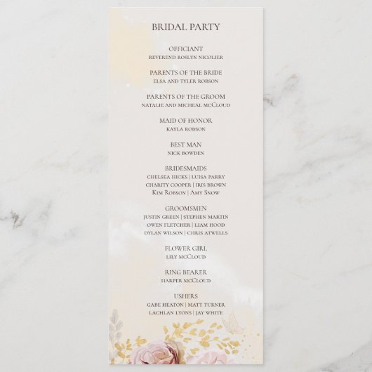 Moderne Blush Bloral | Hochzeitsprogramm für die M Programm (Rückseite)