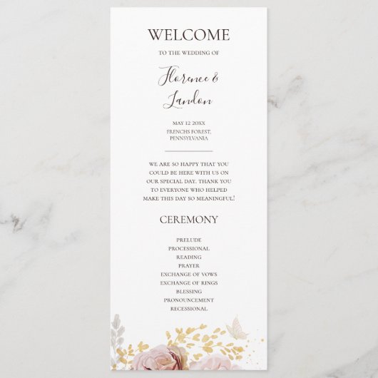 Moderne Blush Bloral | Hochzeitsprogramm Programm (Vorderseite)