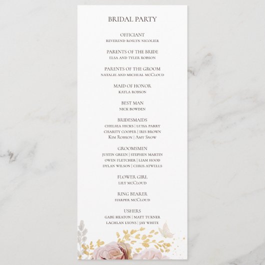 Moderne Blush Bloral | Hochzeitsprogramm Programm (Rückseite)