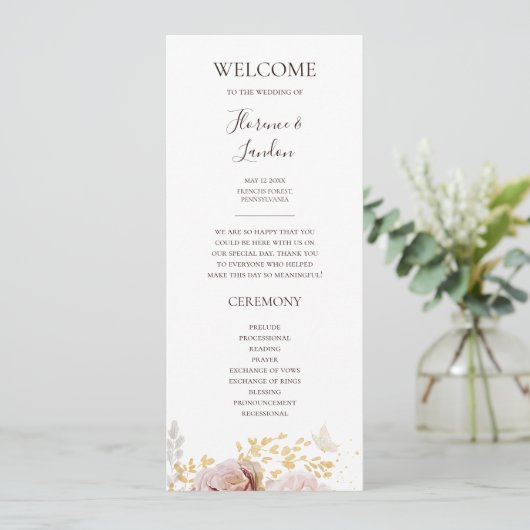 Moderne Blush Bloral | Hochzeitsprogramm Programm (Stehend Vorderseite)