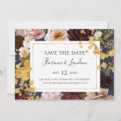 Moderne Blush Bloral | Horizontal Gerettet Marine Save The Date (Vorderseite)