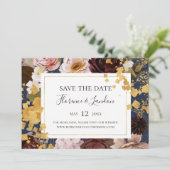 Moderne Blush Bloral | Horizontal Gerettet Marine Save The Date (Stehend Vorderseite)