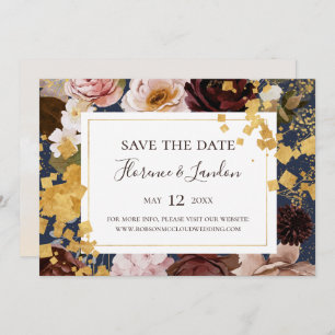 Moderne Blush Bloral   Horizontal Gerettet Marine Save The Date