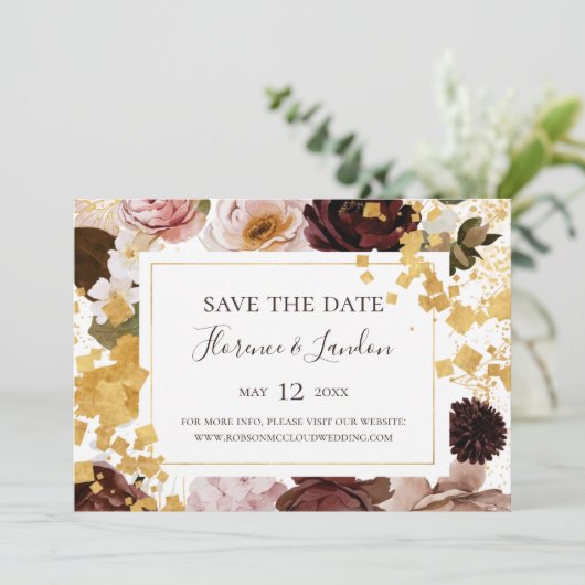 Moderne Blush Bloral | Horizontal Save the Date (Stehend Vorderseite)