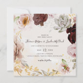 Moderne Blush Bloral | Marble Square Wreath Weddin Einladung (Vorderseite)