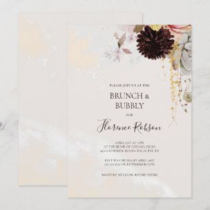 Moderne Blush Bloral   Marmorbrunch und Bubbly Einladung