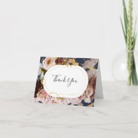 Moderne Blush Bloral | Navy Dankeschön Karte