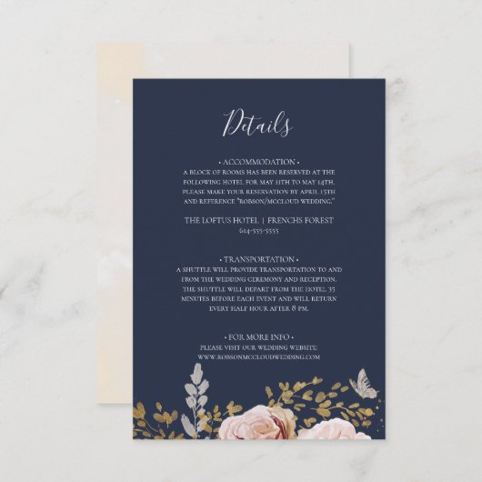 Moderne Blush Bloral | Navy Details Encryption Car Begleitkarte (Vorne/Hinten)