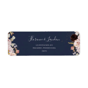 Moderne Blush Bloral Navy Return Address Label