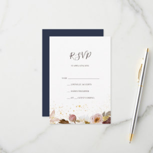 Moderne Blush Bloral   Navy RSVP Card
