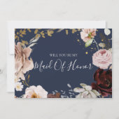 Moderne Blush Bloral | Navy Trauzeugin Card Einladung (Vorderseite)
